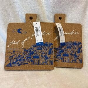New View Gifts Santorini Greece Set of Two Cork Trivets